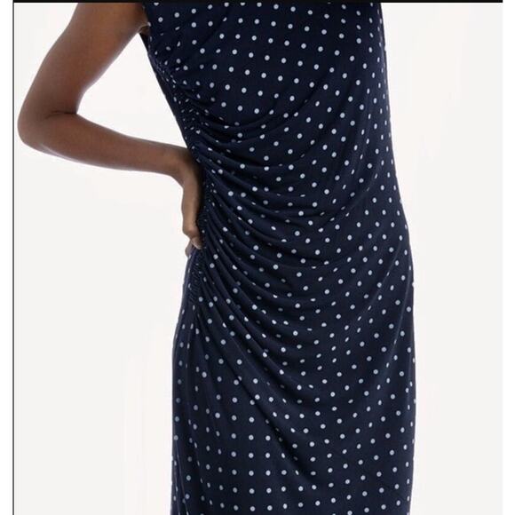 Vince Camuto Polka Dot Print Ruched Midi Dress Women's Petite  Medium - Picture 3 of 9